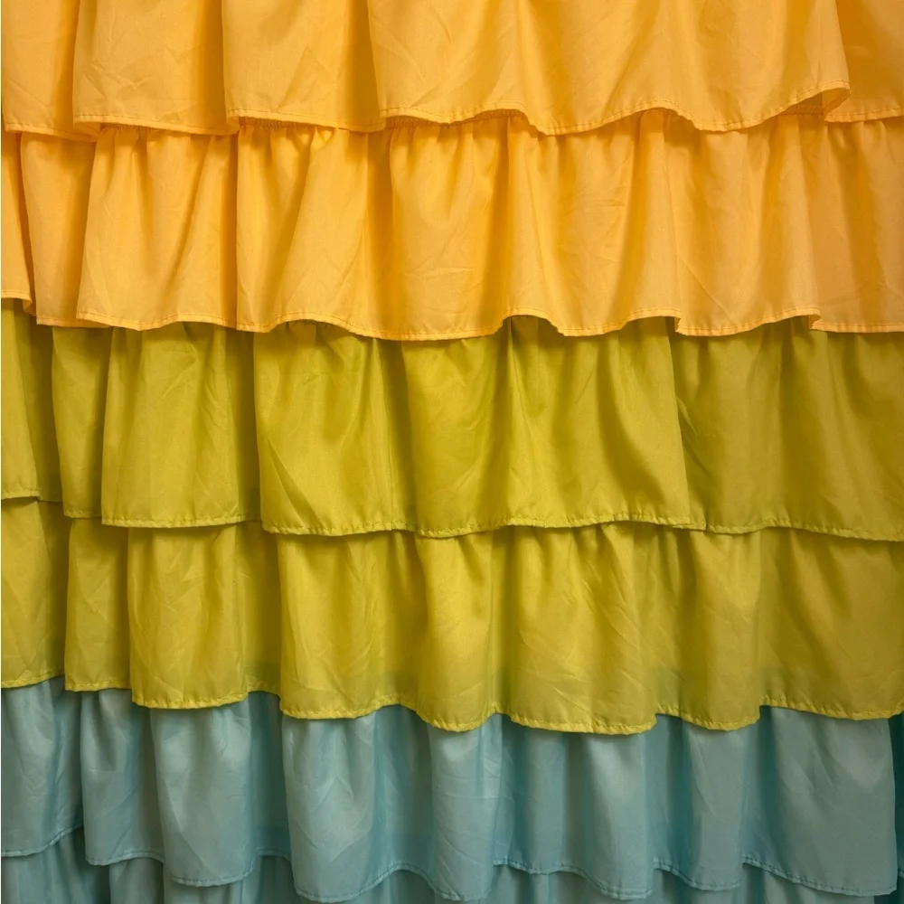 Vibrant Ruffled Shower Curtain in Yellow, Green, and Blue